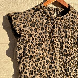 Leopard Print Sleeveless Ruffle Top